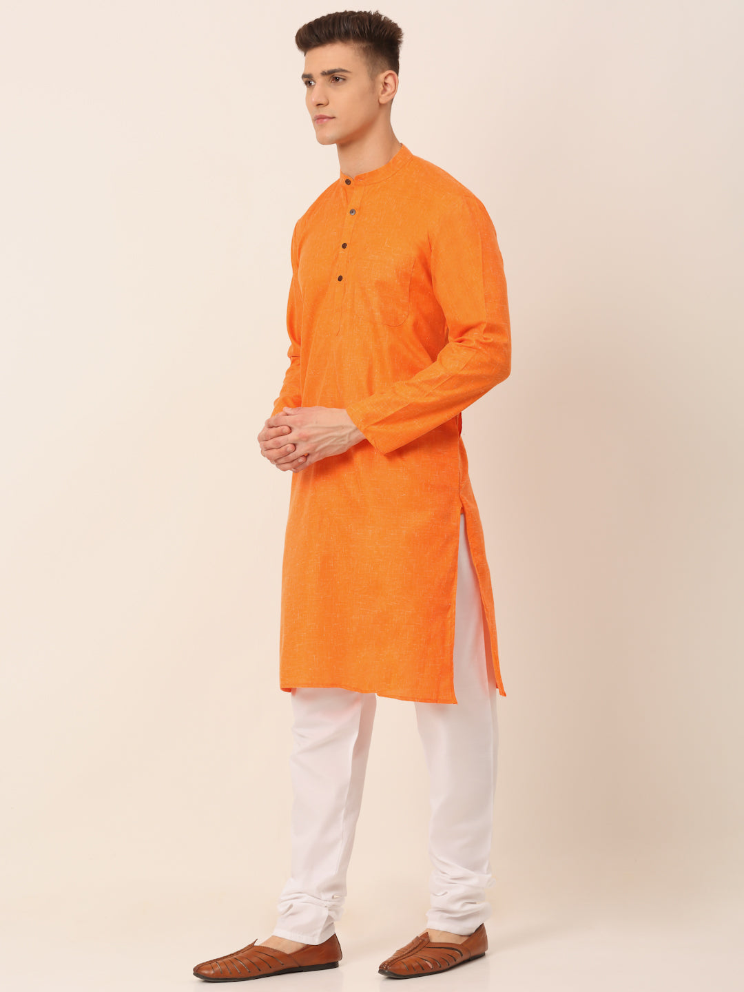 Jompers Men's Cotton Solid Kurta Pajama Sets - Orange - Distacart