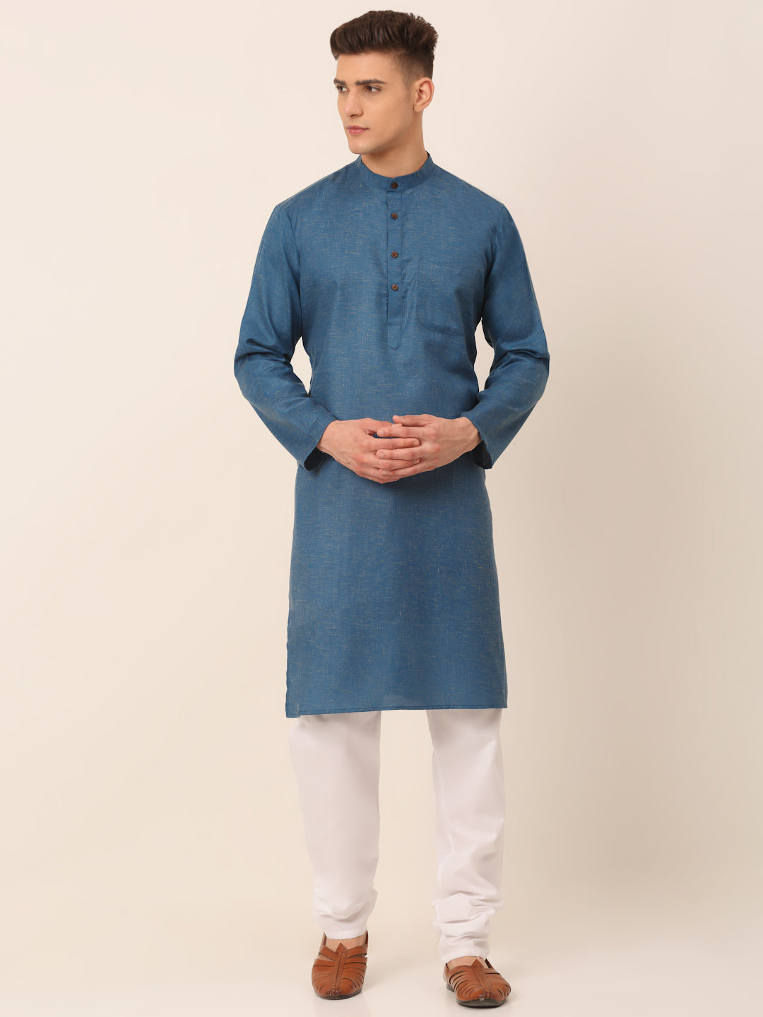 Jompers Men's Cotton Solid Kurta Pajama Sets - Peacock - Distacart