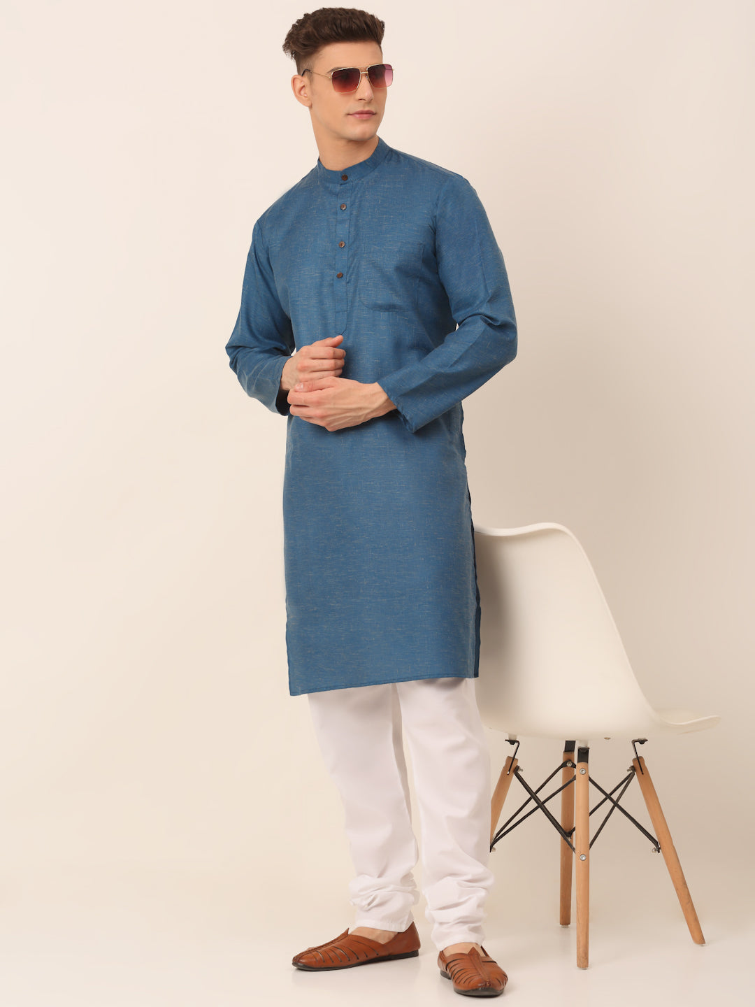 Jompers Men's Cotton Solid Kurta Pajama Sets - Peacock - Distacart