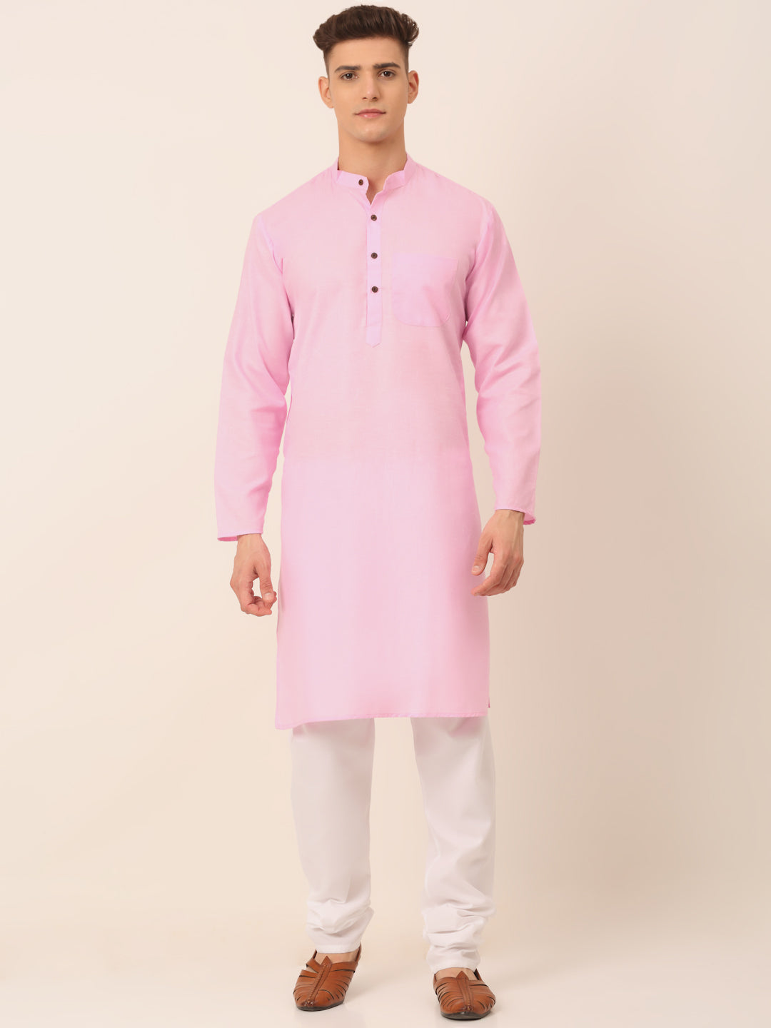 Jompers Men's Cotton Solid Kurta Pajama Sets - Pink - Distacart