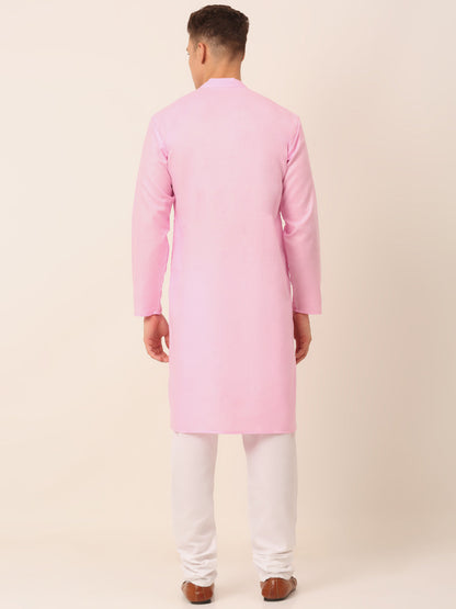 Jompers Men's Cotton Solid Kurta Pajama Sets - Pink - Distacart