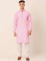 Thumbnail for Jompers Men's Cotton Solid Kurta Pajama Sets - Pink - Distacart