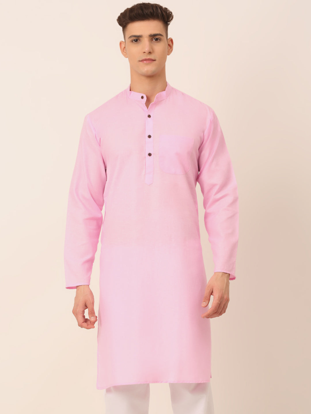Jompers Men's Cotton Solid Kurta - Pink - Distacart
