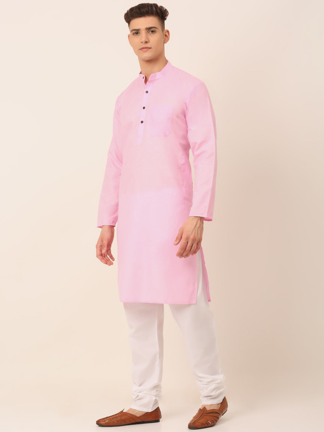 Jompers Men's Cotton Solid Kurta Pajama Sets - Pink - Distacart