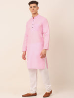 Thumbnail for Jompers Men's Cotton Solid Kurta Pajama Sets - Pink - Distacart