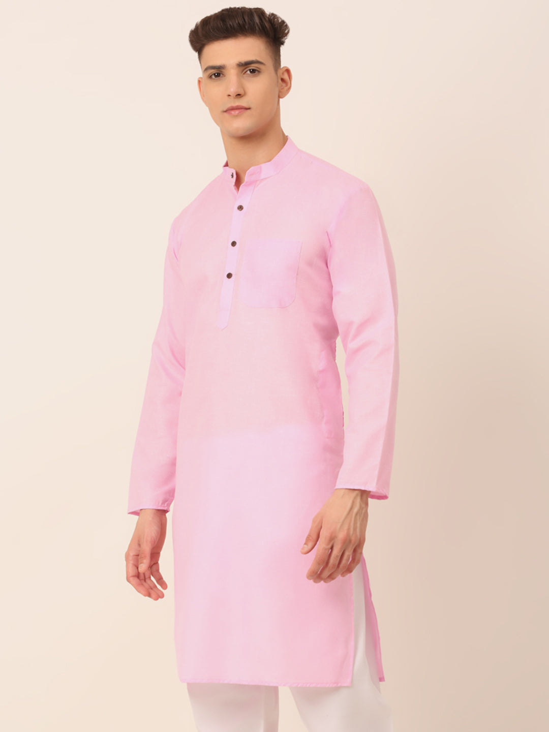 Jompers Men's Cotton Solid Kurta - Pink - Distacart
