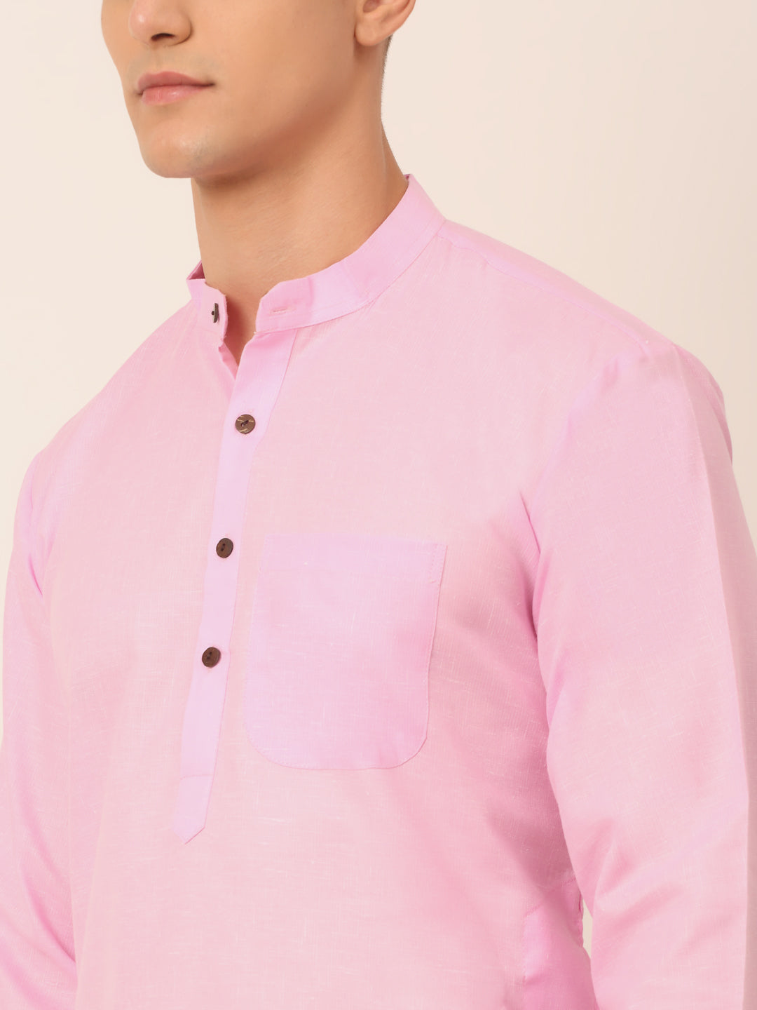 Jompers Men's Cotton Solid Kurta - Pink - Distacart