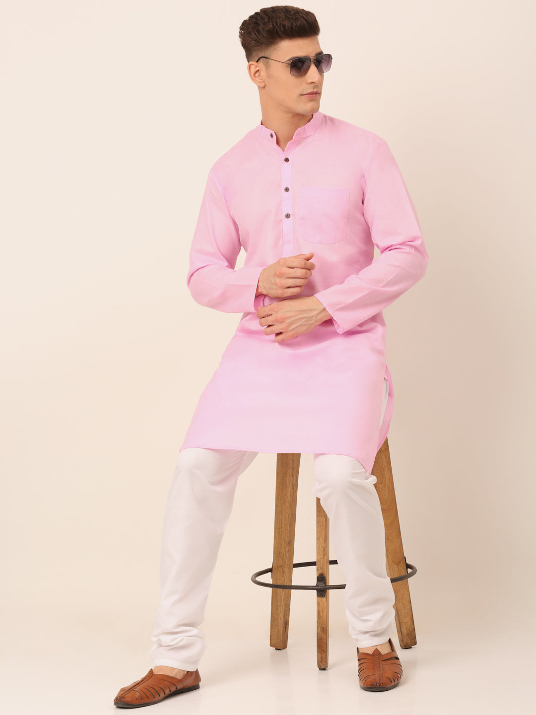 Jompers Men's Cotton Solid Kurta Pajama Sets - Pink - Distacart