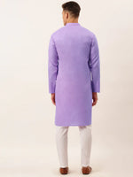 Thumbnail for Jompers Men's Cotton Solid Kurta Pajama Set - Purple - Distacart