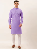 Thumbnail for Jompers Men's Cotton Solid Kurta Pajama Set - Purple - Distacart