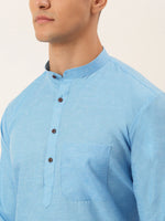 Thumbnail for Jompers Men's Cotton Solid Kurta Pajama Set - Sky Blue - Distacart