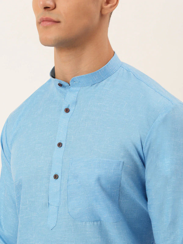 Jompers Men's Cotton Solid Kurta Pajama Set - Sky Blue - Distacart