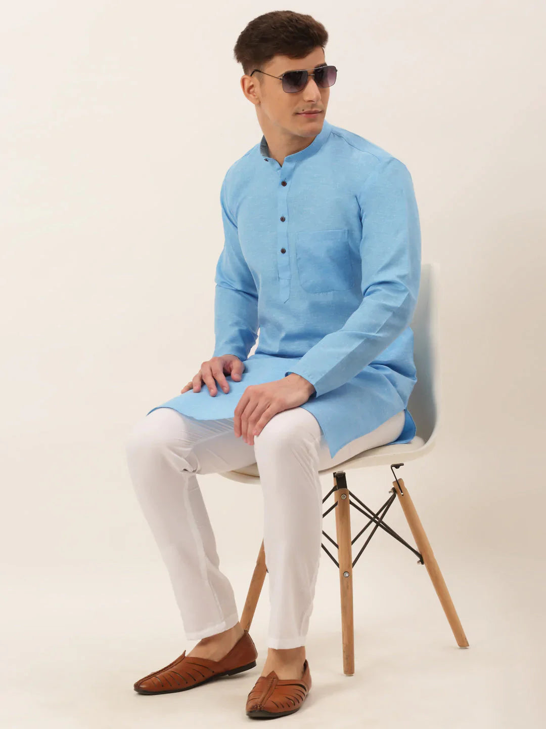 Jompers Men's Cotton Solid Kurta Pajama Set - Sky Blue - Distacart