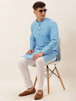 Thumbnail for Jompers Men's Cotton Solid Kurta Pajama Set - Sky Blue - Distacart