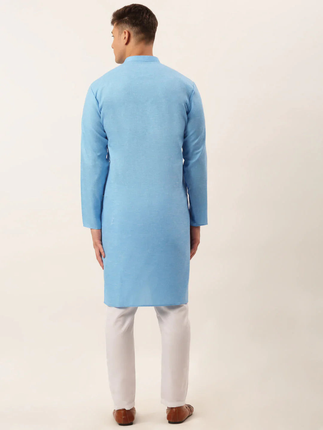 Jompers Men's Cotton Solid Kurta Pajama Set - Sky Blue - Distacart