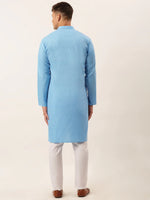 Thumbnail for Jompers Men's Cotton Solid Kurta Pajama Set - Sky Blue - Distacart