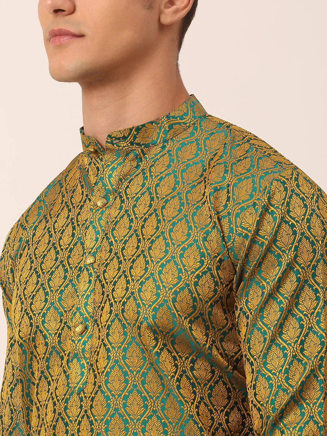 Jompers Men's Woven Design Jacquard Kurta Pyjama - Green - Distacart