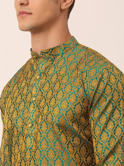 Jompers Men's Woven Design Jacquard Kurta Pyjama - Green - Distacart
