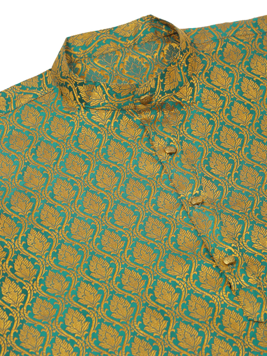 Jompers Men's Woven Design Jacquard Kurta Pyjama - Green - Distacart