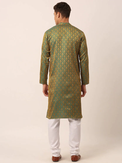 Jompers Men's Woven Design Jacquard Kurta Pyjama - Green - Distacart