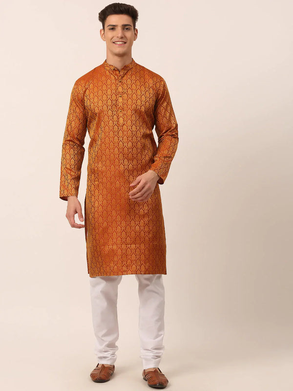 Jompers Men's Woven Design Jacquard Kurta Pyjama - Maroon - Distacart