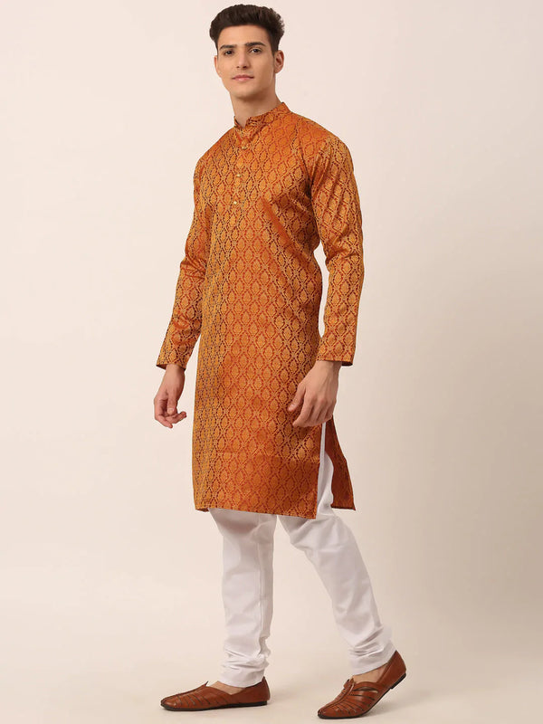 Jompers Men's Woven Design Jacquard Kurta Pyjama - Maroon - Distacart
