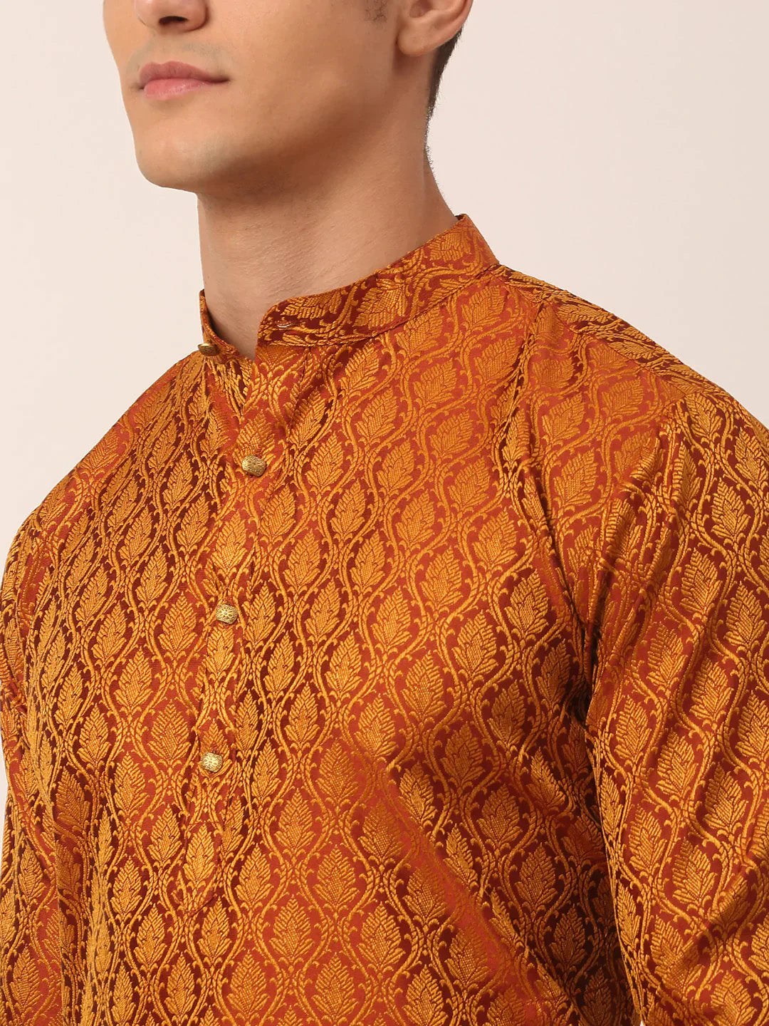 Jompers Men's Woven Design Jacquard Kurta Pyjama - Maroon - Distacart