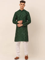 Thumbnail for Jompers Men's Green Mirror Work Kurta Pyjama - Distacart