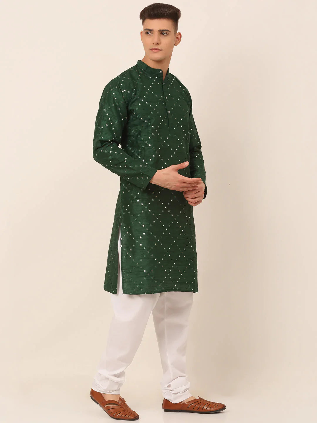 Jompers Men's Green Mirror Work Kurta Pyjama - Distacart