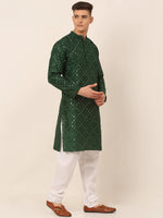 Thumbnail for Jompers Men's Green Mirror Work Kurta Pyjama - Distacart