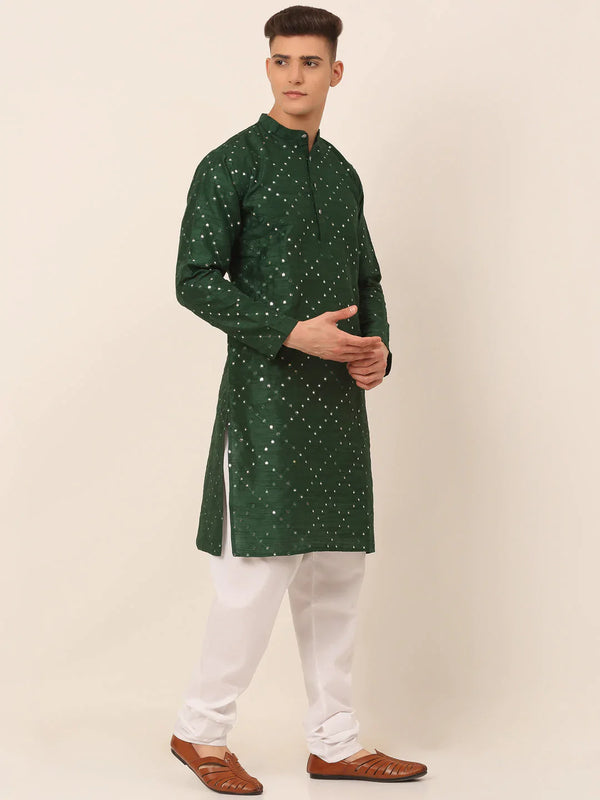 Jompers Men's Green Mirror Work Kurta Pyjama - Distacart