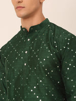 Thumbnail for Jompers Men's Green Mirror Work Kurta Pyjama - Distacart