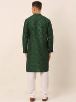 Thumbnail for Jompers Men's Green Mirror Work Kurta Pyjama - Distacart
