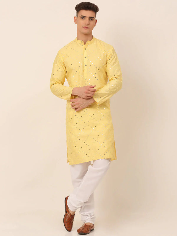 Jompers Men's Lemon Mirror Work Kurta Pyjama - Distacart