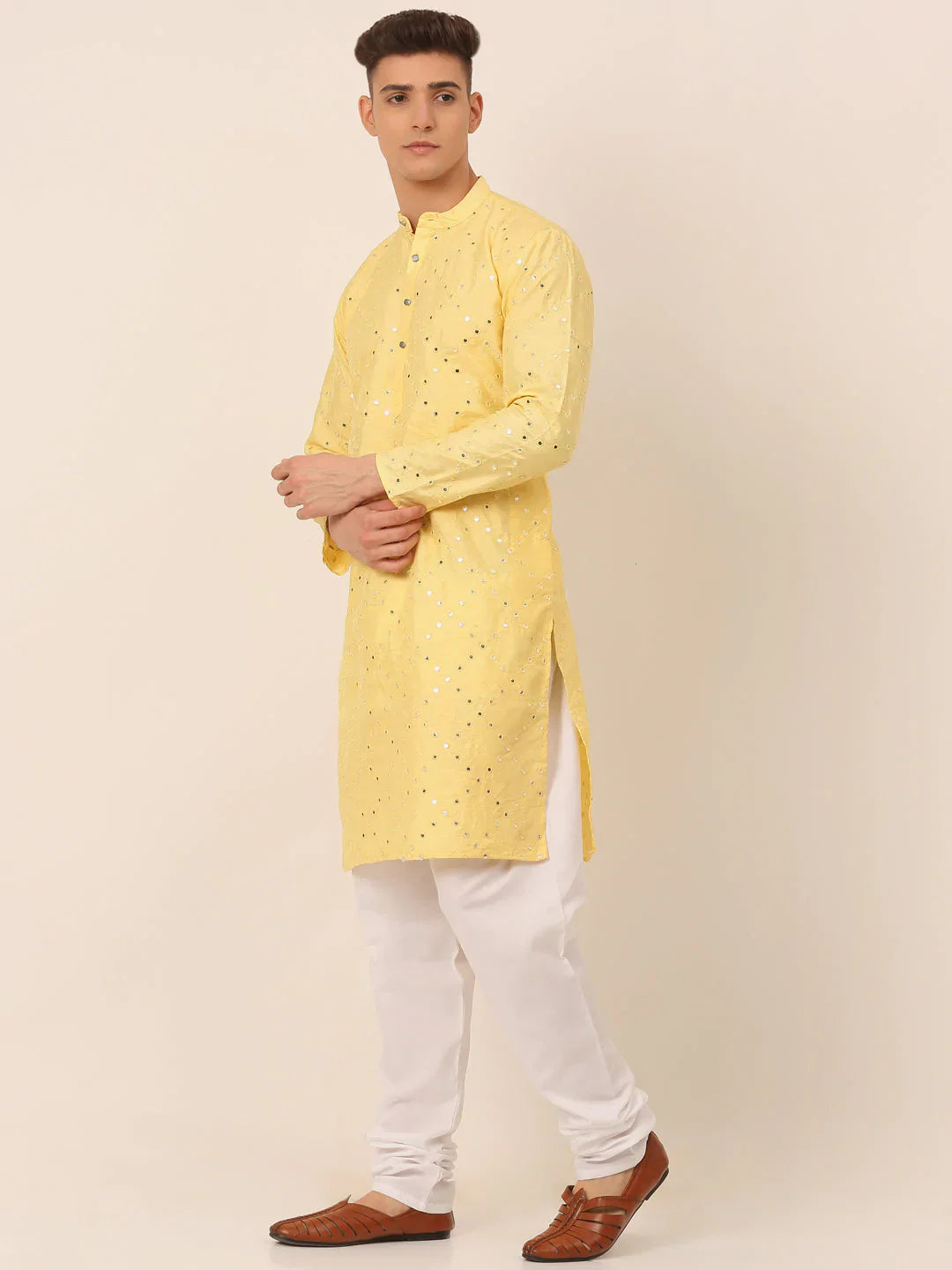 Jompers Men's Lemon Mirror Work Kurta Pyjama - Distacart