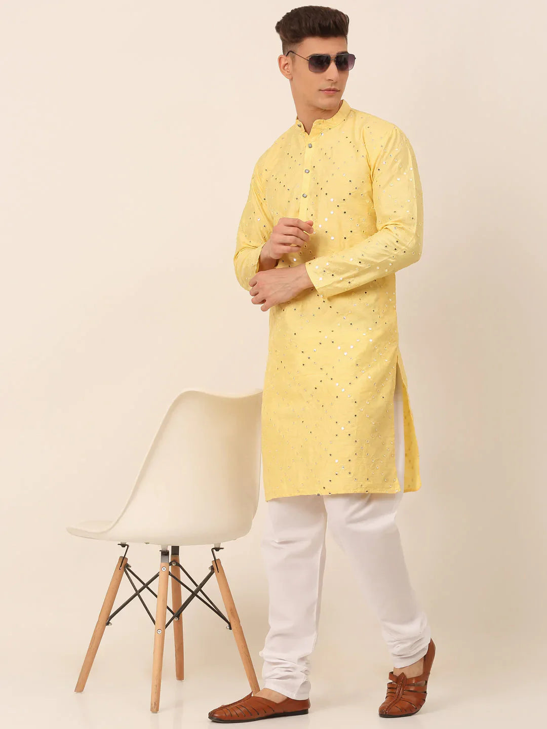 Jompers Men's Lemon Mirror Work Kurta Pyjama - Distacart
