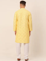 Thumbnail for Jompers Men's Lemon Mirror Work Kurta Pyjama - Distacart