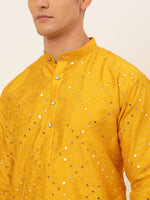 Thumbnail for Jompers Men's Dupion Silk Embroidered Kurta Pyjama Set - Mustard - Distacart