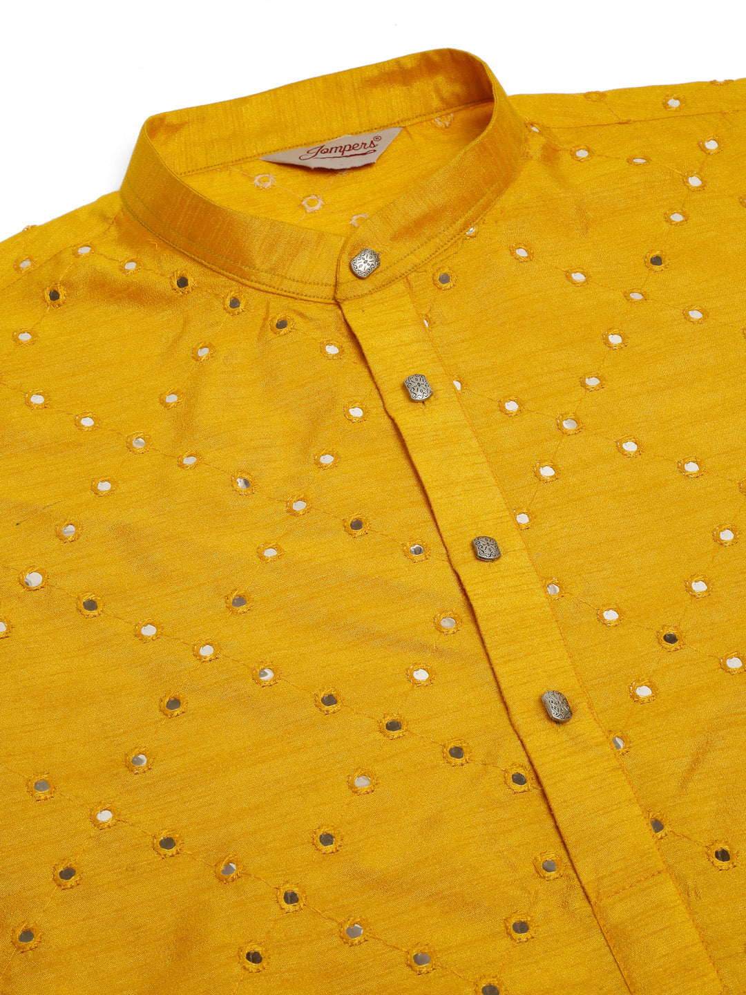 Jompers Men's Dupion Silk Embroidered Kurta Pyjama Set - Mustard - Distacart