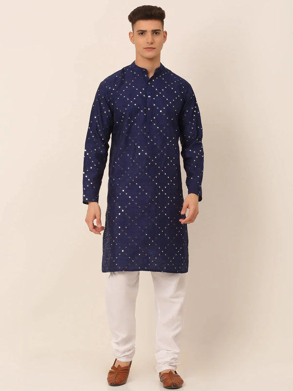 Jompers Men's Navy Blue Mirror Work Kurta Pyjama - Distacart