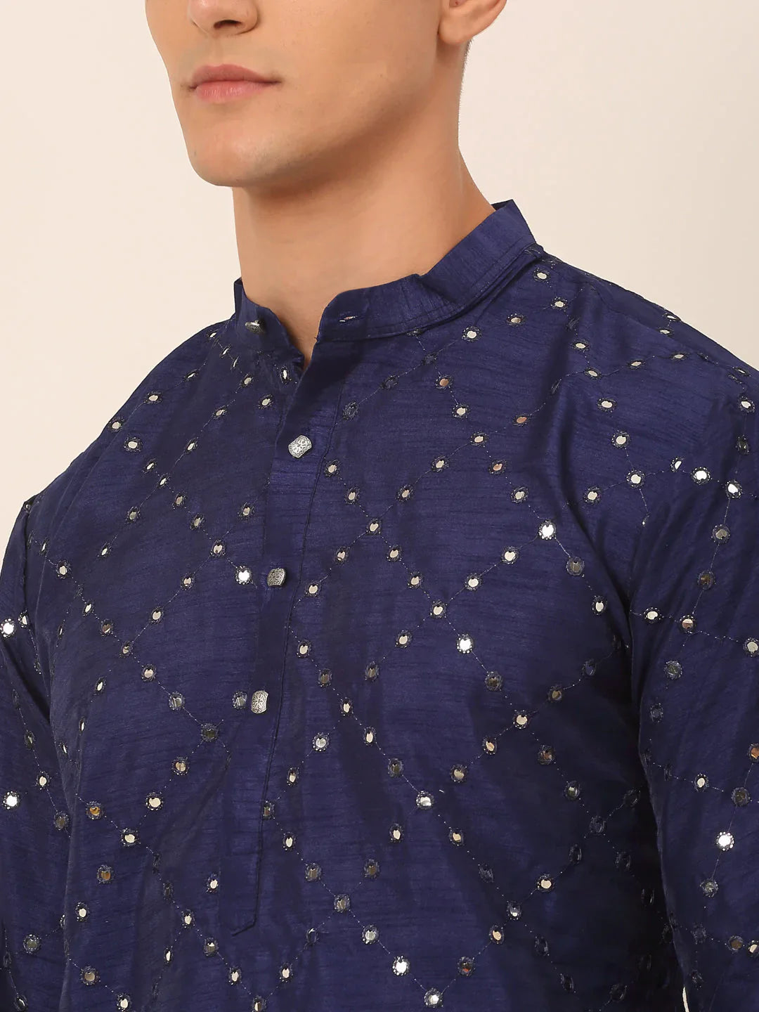 Jompers Men's Navy Blue Mirror Work Kurta Pyjama - Distacart