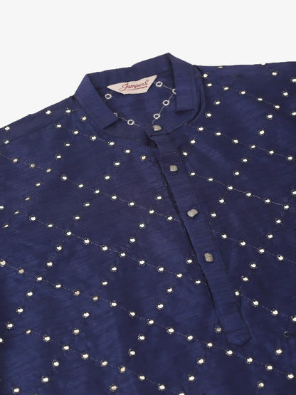 Jompers Men's Navy Blue Mirror Work Kurta Pyjama - Distacart
