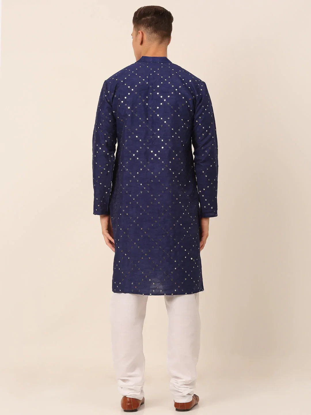 Jompers Men's Navy Blue Mirror Work Kurta Pyjama - Distacart