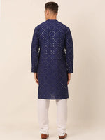 Thumbnail for Jompers Men's Navy Blue Mirror Work Kurta Pyjama - Distacart