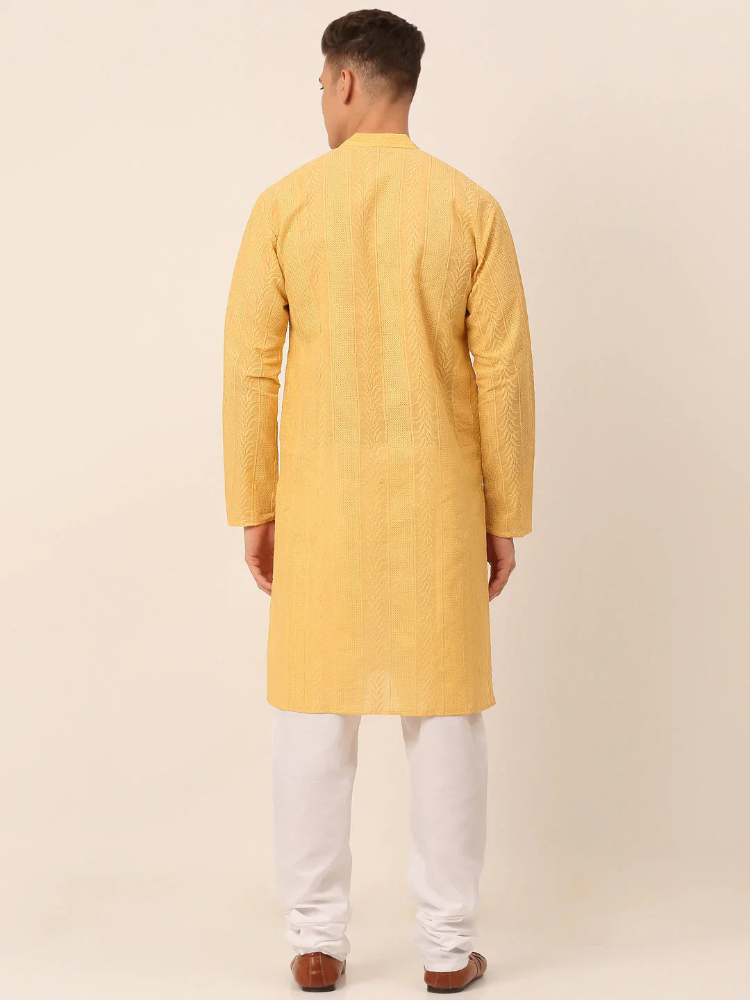 Jompers Men's Pure Cottom Embroidered Kurta Pyjama Set - Beige - Distacart