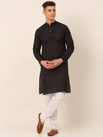 Thumbnail for Jompers Men's Pure Cottom Embroidered Kurta Pyjama Set - Black - Distacart