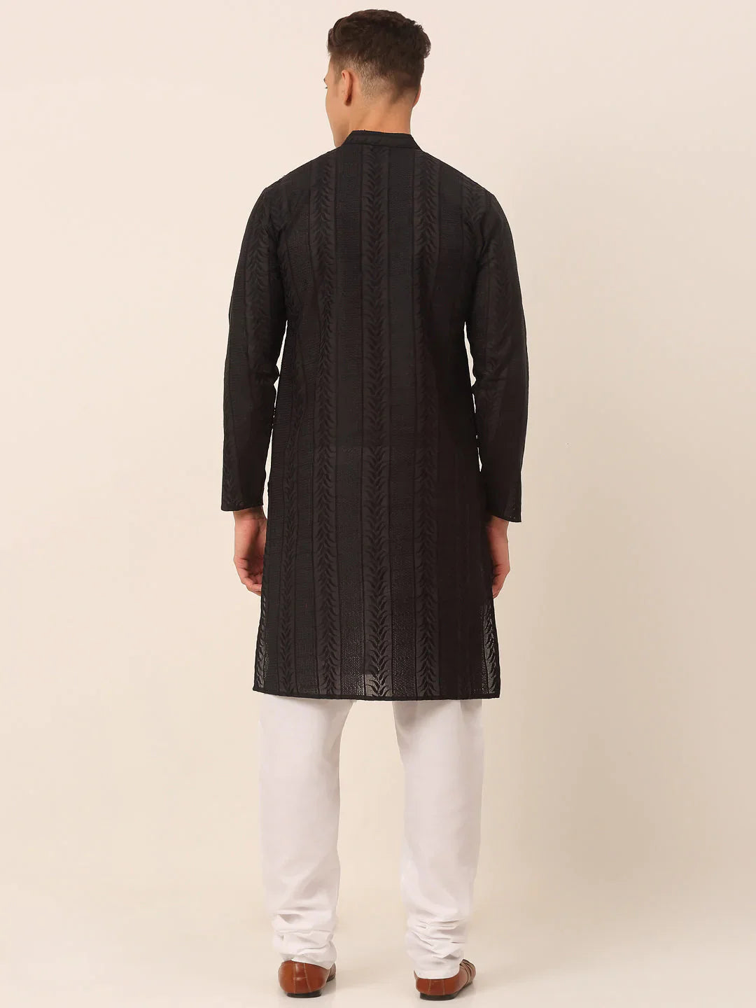 Jompers Men's Pure Cottom Embroidered Kurta Pyjama Set - Black - Distacart