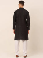 Thumbnail for Jompers Men's Pure Cottom Embroidered Kurta Pyjama Set - Black - Distacart