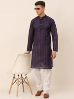 Thumbnail for Jompers Men's Pure Cottom Embroidered Kurta Pyjama Set - Navy Blue - Distacart
