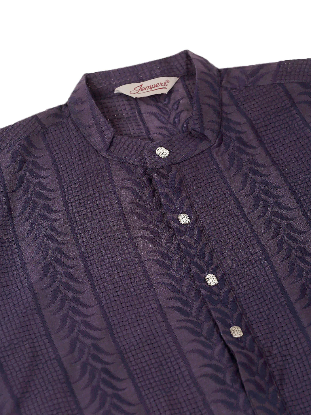 Jompers Men's Pure Cottom Embroidered Kurta Pyjama Set - Navy Blue - Distacart